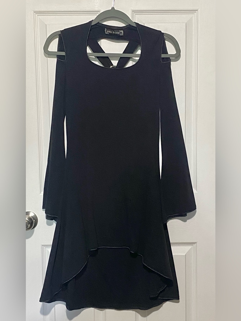Black High-Low Cold-Shoulder And Bell Sleeves Dress